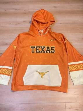 Nike TX Longhorns All-Over Print Hoodie Orange White Pocket Cartoon Bevo Mascot